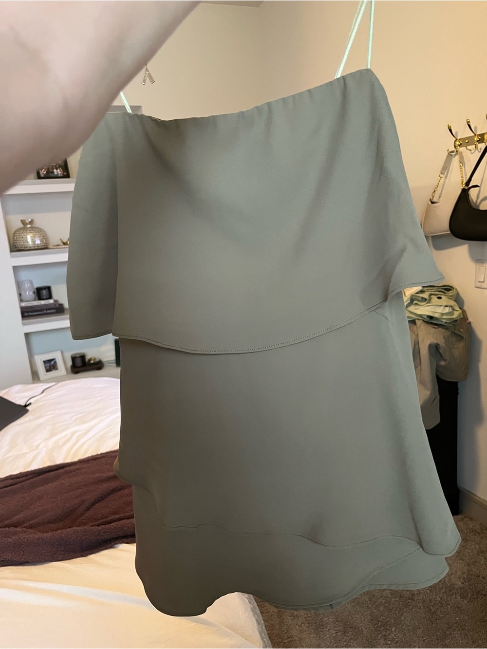 Olive Green Strapless Layered Women's Dress